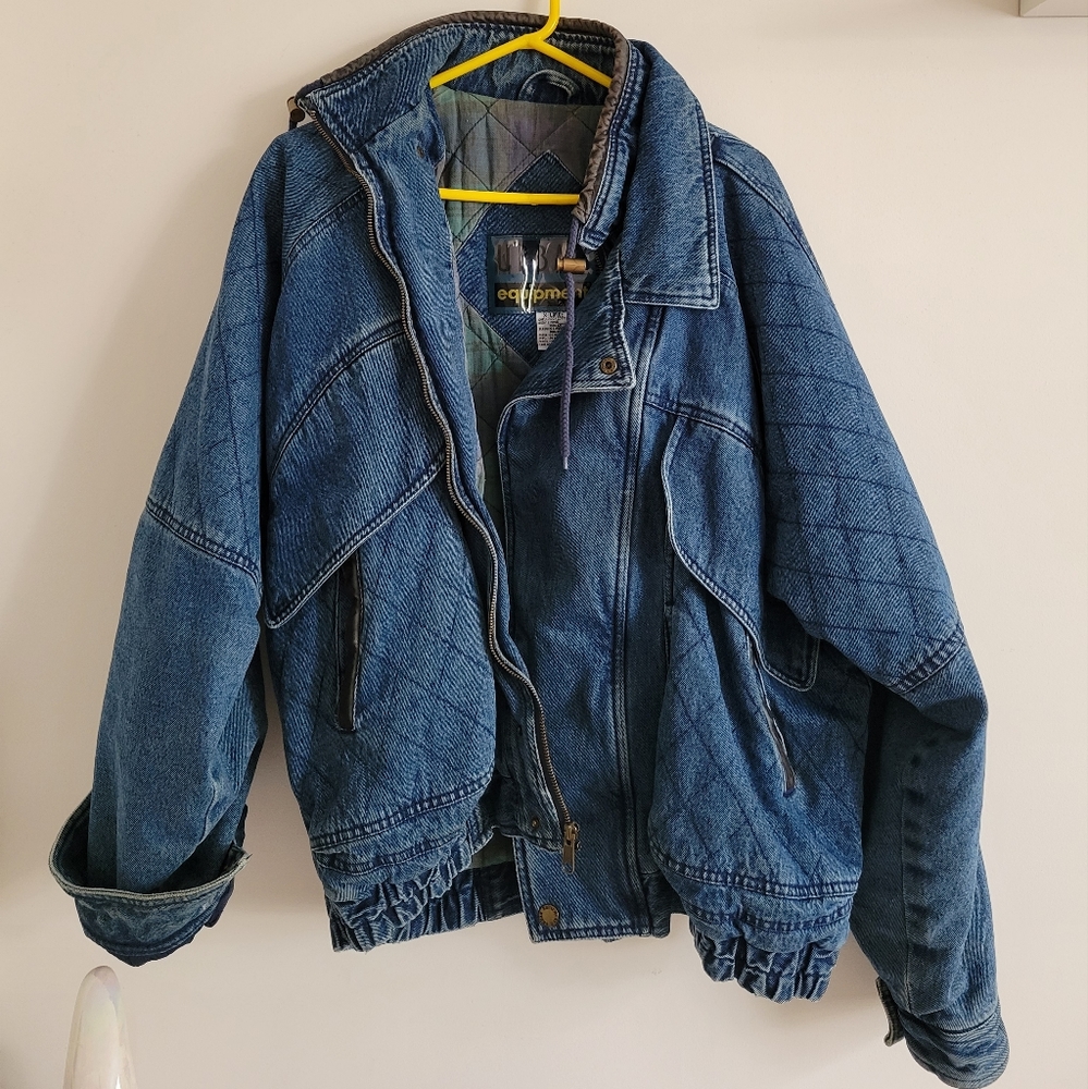 vintage 80s denim quilted jacket, XL